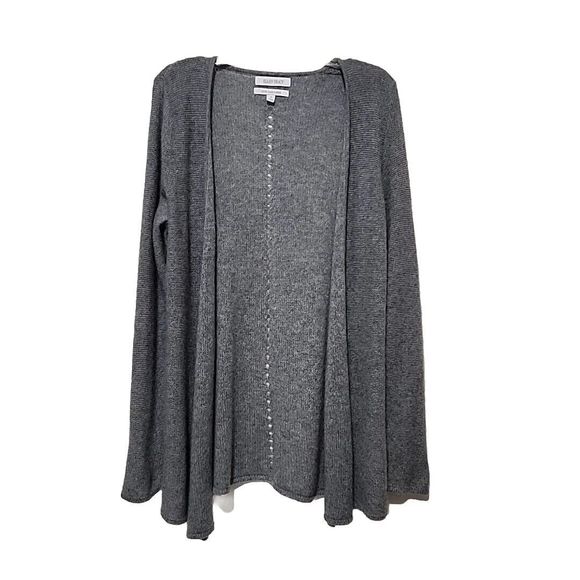Ellen Tracy  Cardigan Cashmere Sweater Gray Open Front Soft Large B03-0283 - Picture 1 of 12